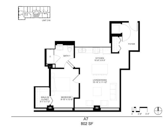 A black and white image of a floor plan for an apartment.