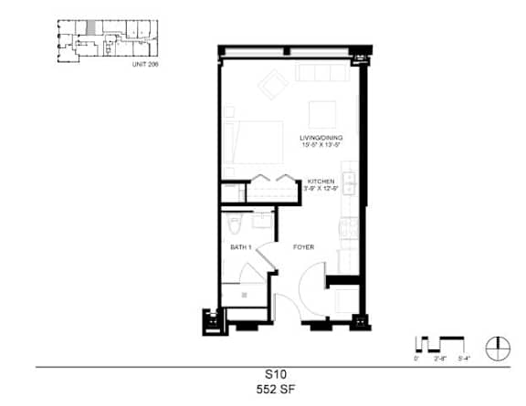 A black and white image of a floor plan for an apartment.