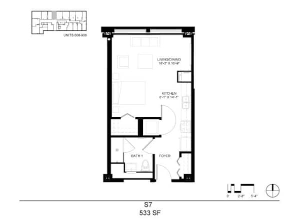 A black and white image of a floor plan for an apartment.