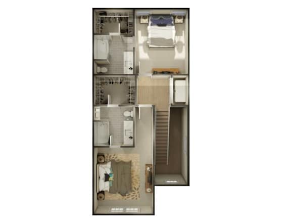 A floor plan of a house with a kitchen, living room, and bedrooms.