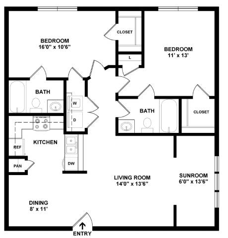 A black and white image of a floor plan for a home with labeled rooms.