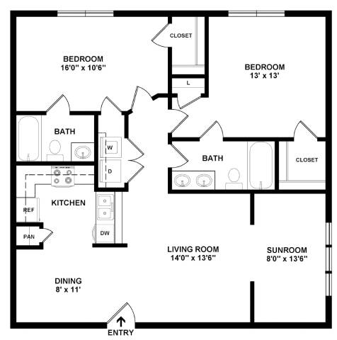 A black and white image of a floor plan for a home.