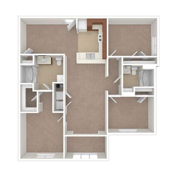 A floor plan of a house with a kitchen, living room, and two bedrooms.