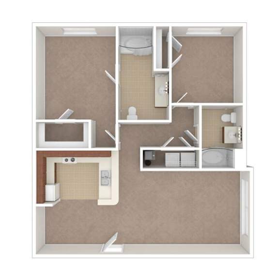 A diagram of a house layout with a kitchen, living room, and bathroom.
