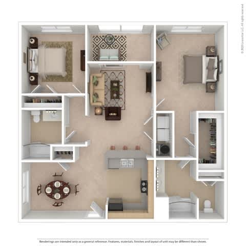 A floor plan of a house with a kitchen, living room, dining room, and bathrooms.