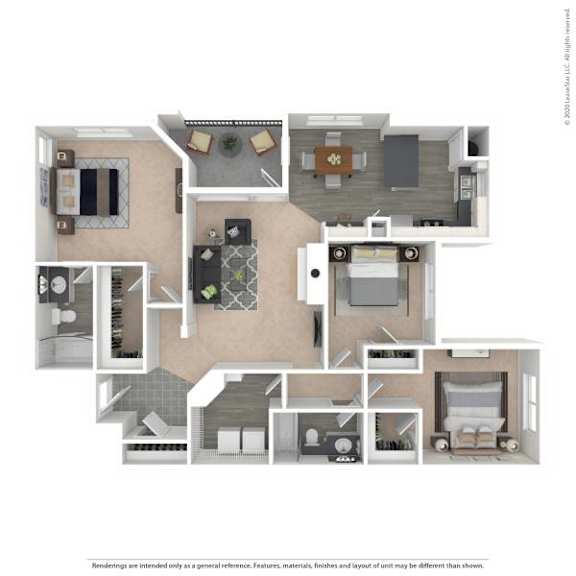 A floor plan of a house with a kitchen, living room, and bedrooms.