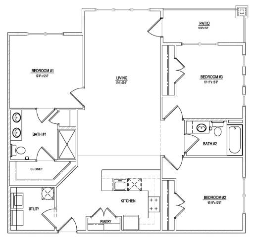 A black and white image of a house floor plan with labeled rooms.