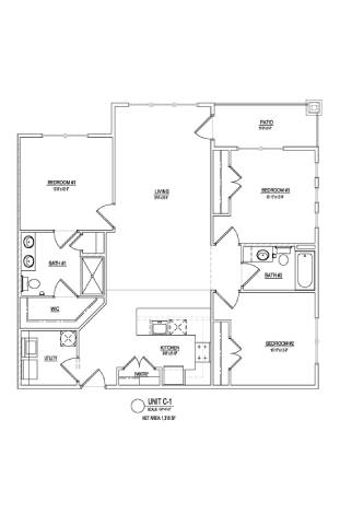 A floor plan of a residential unit with a living room, dining room, kitchen, and two bedrooms.