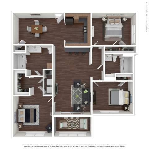 A floor plan of a house with a kitchen, living room, and two bedrooms.
