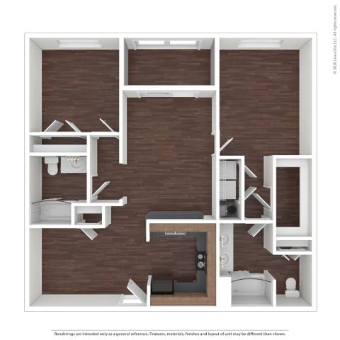 A diagram of a house layout with furniture.