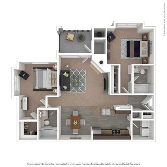 A floor plan of a house with a living room, kitchen, dining room, and two bedrooms.