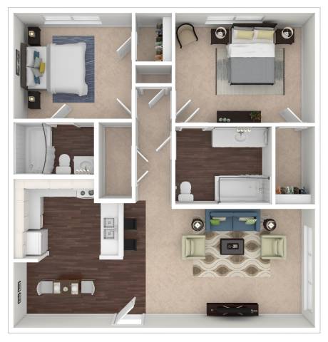A series of images showing different layouts of a small apartment.