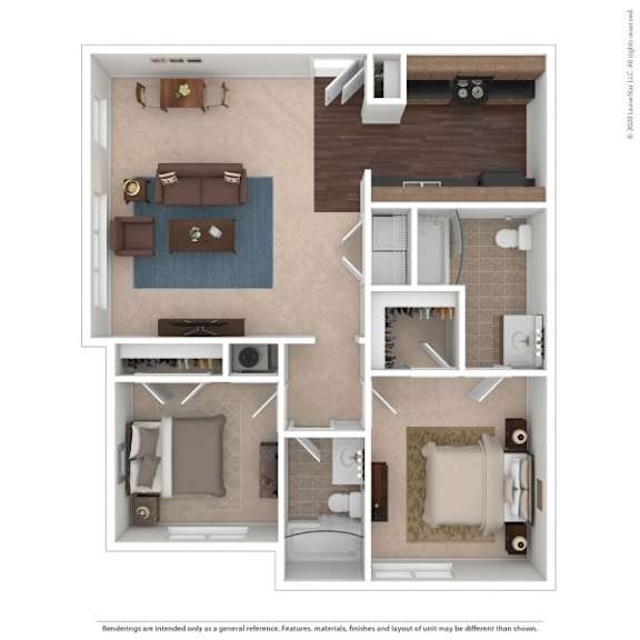 A floor plan of a small apartment with a living room, kitchen, and bathroom.