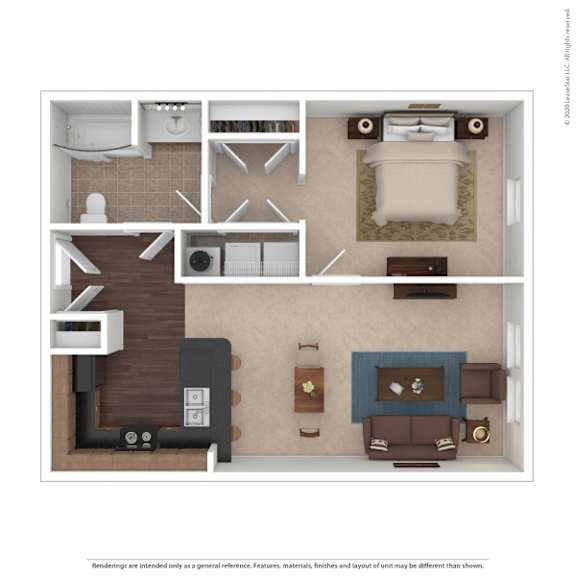 A floor plan of a house with a kitchen, living room, and bathroom.