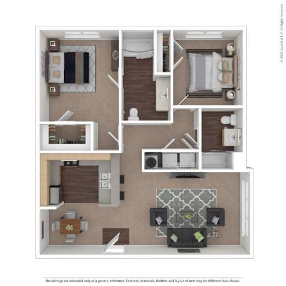 A floor plan of a house with a kitchen, living room, and two bedrooms.