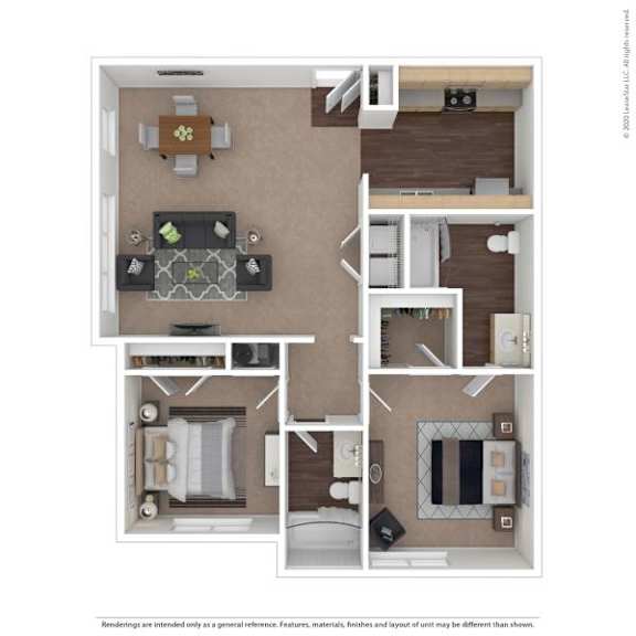 A floor plan of a small apartment with a kitchen, living room, and bathroom.