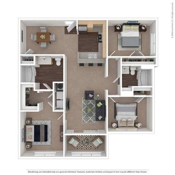 A floor plan of a house with a kitchen, living room, and two bedrooms.