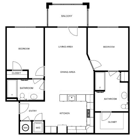A black and white floor plan of a house with labeled rooms.
