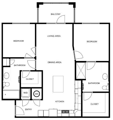 A black and white image of a house floor plan with labeled rooms.