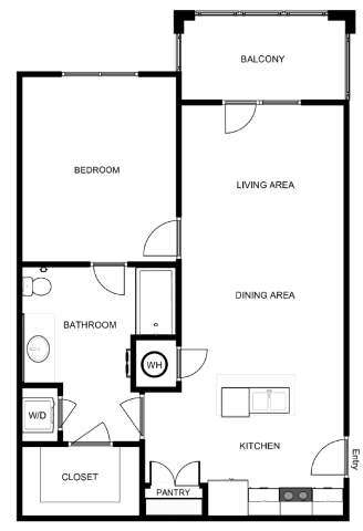 A black and white floor plan of an apartment with labeled rooms.