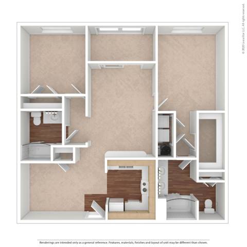 A diagram of a house layout with a kitchen, living room, and bathroom.