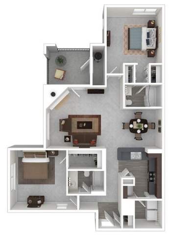 A floor plan of a house with a kitchen, living room, and two bedrooms.