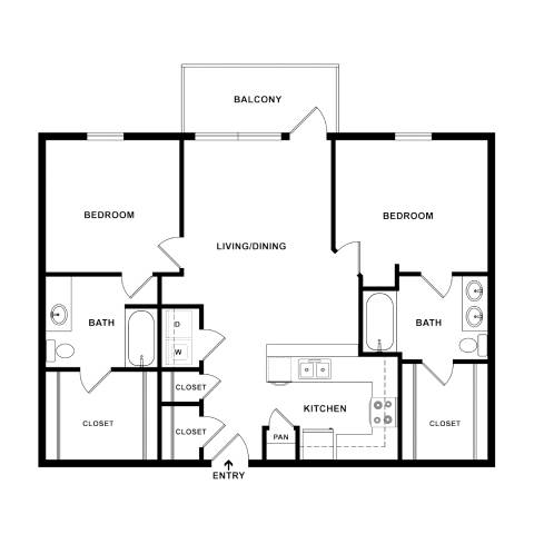 A black and white image of a house floor plan with a balcony.
