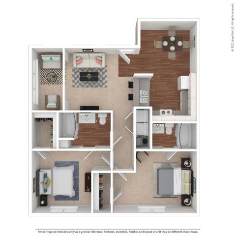 A floor plan of a house with a kitchen, living room, and bathroom.