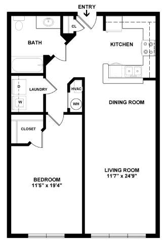 A black and white image of a floor plan for a living space.