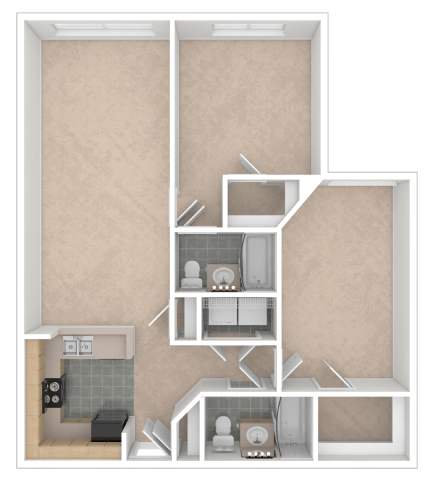 A diagram of a kitchen with a sink, stove, and refrigerator.