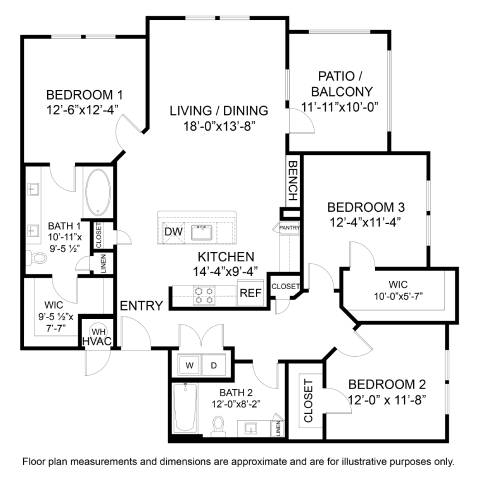 A floor plan of a house with labeled rooms and dimensions.