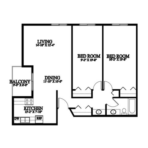 A black and white image of a floor plan for a house.