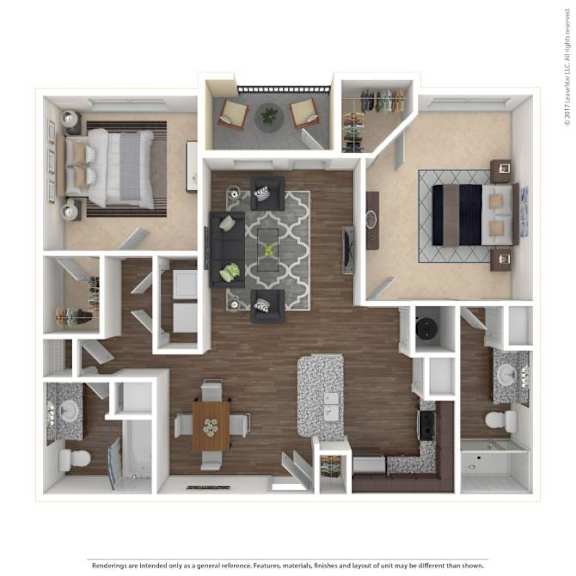 A floor plan of a house with a kitchen, living room, dining room, and bedrooms.