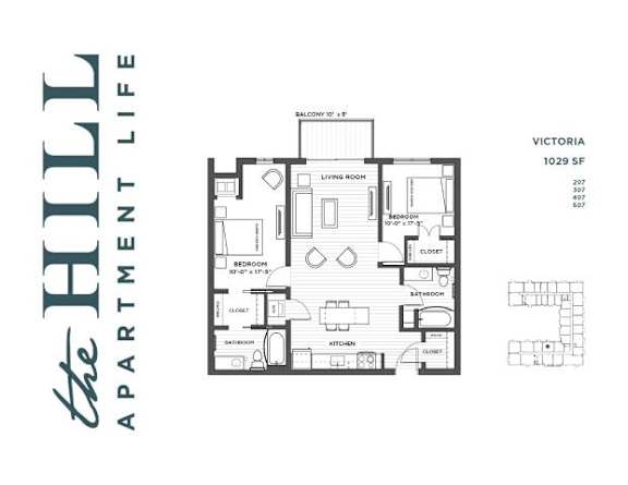 A floor plan for an apartment at The Hull Apartment Life.