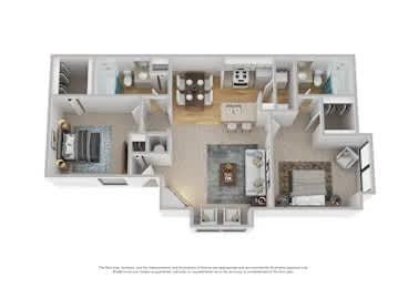 A 3D floor plan of a house layout.