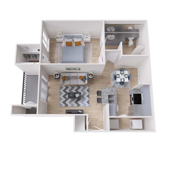 One bedroom apartment floor plan at The Lana, North Dallas apartments