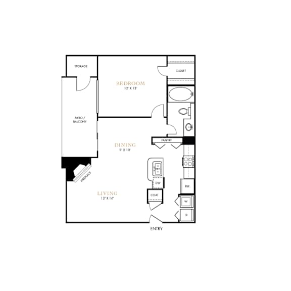Apartment layout at The Lana, 1 bedroom apartments in Dallas