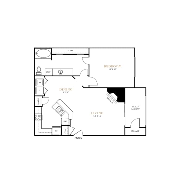One bedroom layout at The Lana, apartments for rent in North Dallas
