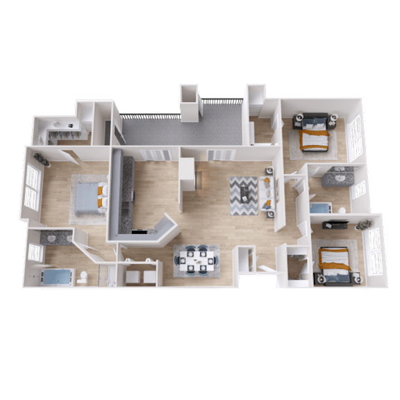Three bedroom floor plan at The Lana, 3 bedroom apartments in Dallas