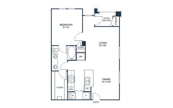 One bedroom floor plan at The Carson at Twin Creeks