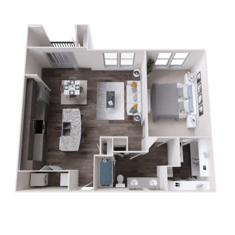 One bedroom apartment layout at The Carson at Twin Creeks, Allen, TX apartments
