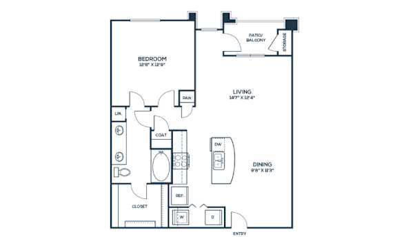 One bedroom apartment floor plan at The Carson at Twin Creeks, Allen apartments