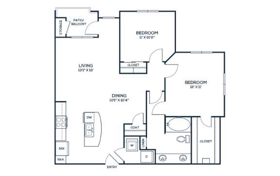 One bedroom layout at The Carson at Twin Creeks, one bedroom apartments in Allen, TX
