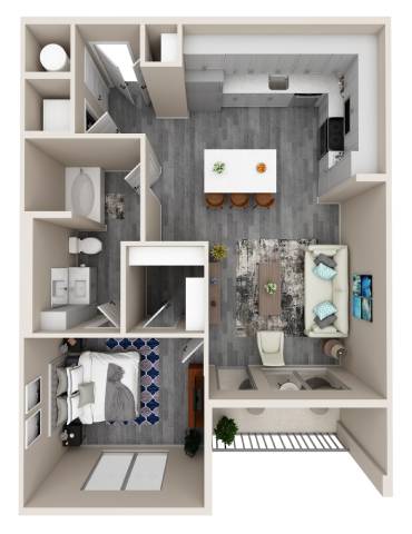 A 3D rendered image of a modern bathroom.