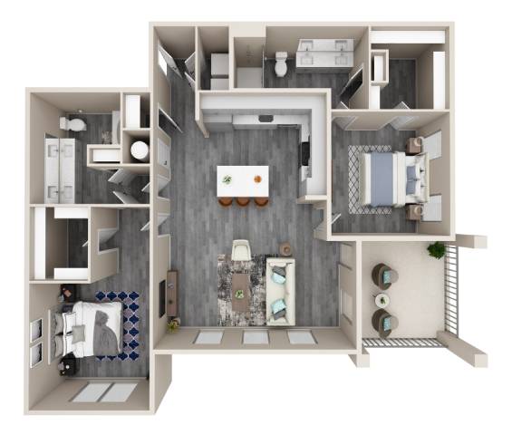 A 3D rendered image of a modern bathroom.
