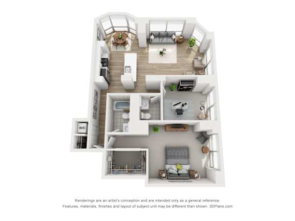 a floor plan of a 1 bedroom floor plan with roommates