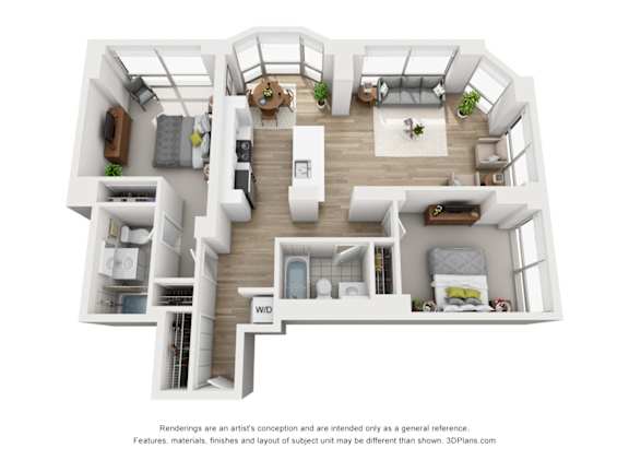 a 3 bedroom floor plan is shown in this rendering