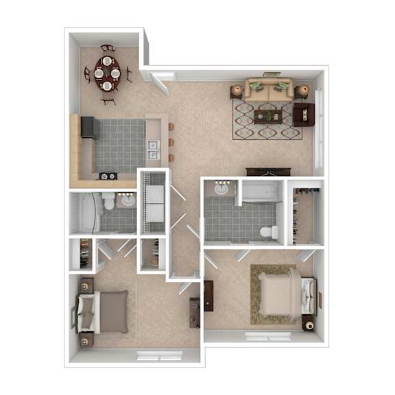 A floor plan of a house with a kitchen, living room, dining room, and bathroom.
