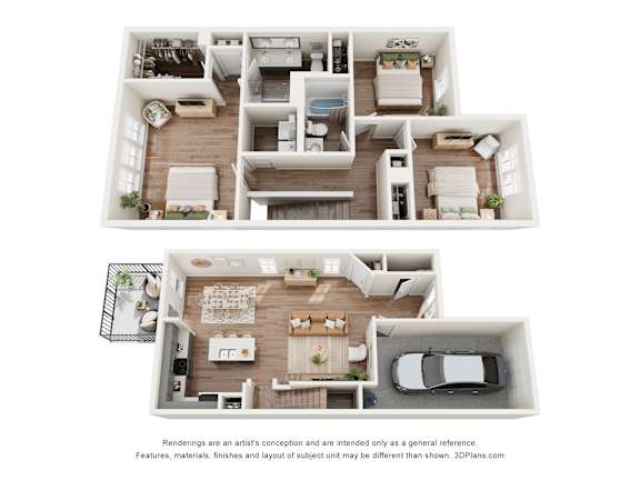 Hemingway 3 bed and 2.5 bath 2D townhome floor plan