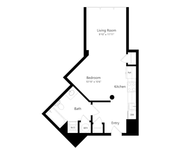 a floor plan of a unit with a bedroom and a living room